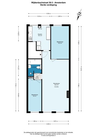 Floorplan - Wijttenbachstraat 36-3, 1093 JC Amsterdam